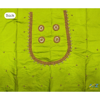 Parrot Green Silk Blouse Piece With Aari Work