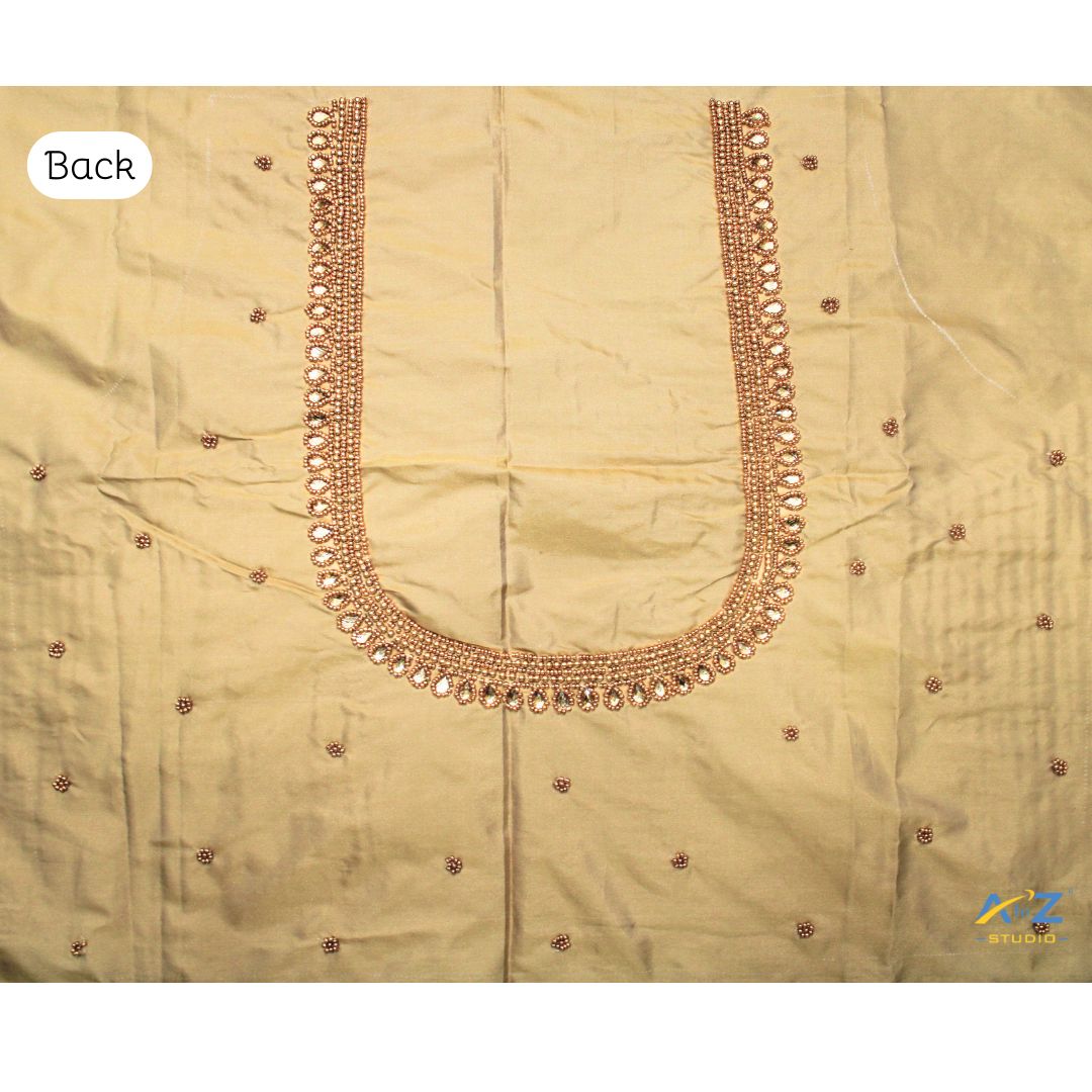 Dark Chiku Silk Blouse Piece With Aari Work