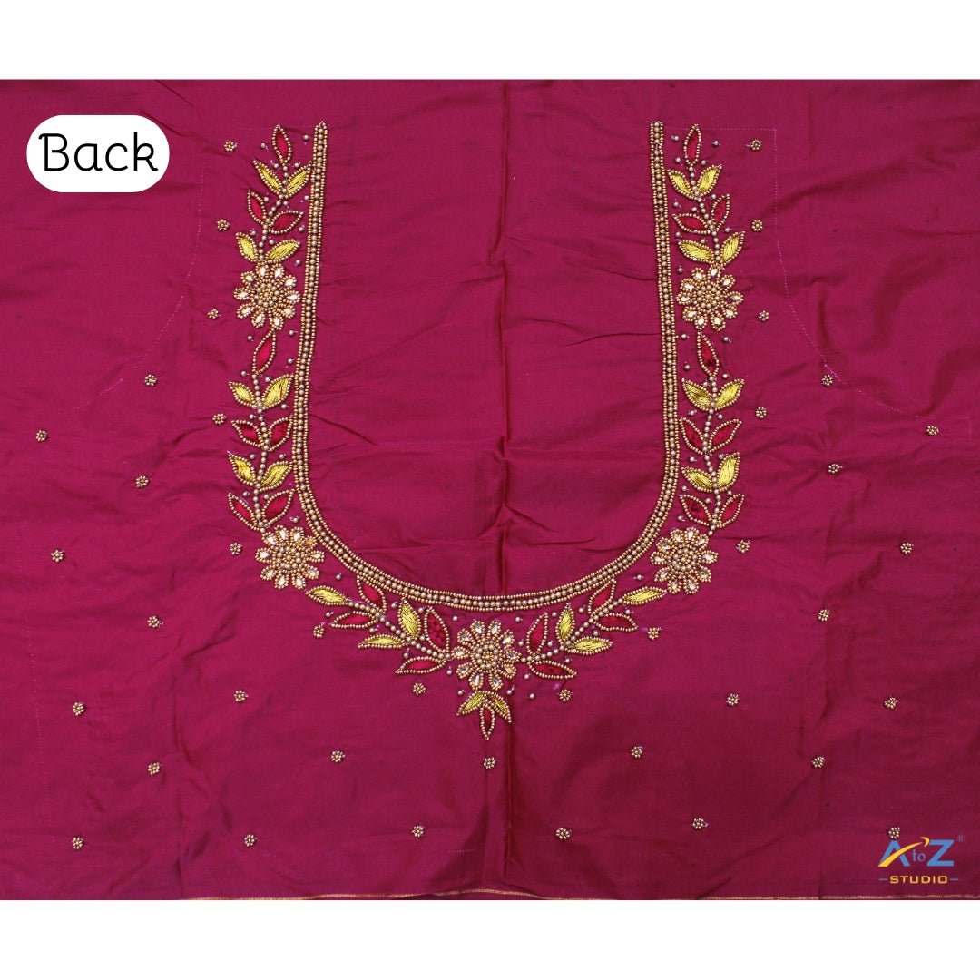 Light Magenta Silk Blouse Piece With Aari Work
