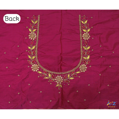 Light Magenta Silk Blouse Piece With Aari Work