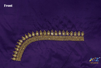 Dark Violet Silk Blouse Piece With Aari Work