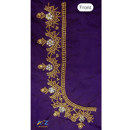Dark Ink Blue Silk Blouse Piece With Aari Work