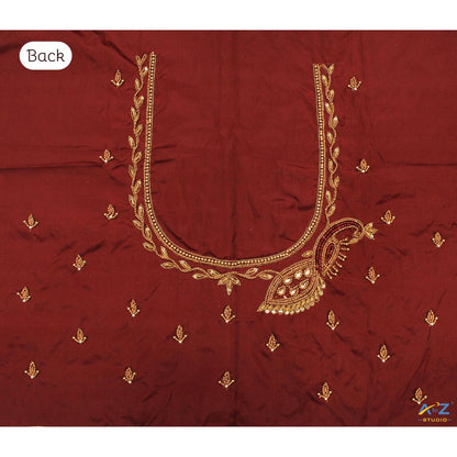 Brick Silk Blouse Piece With Aari Work