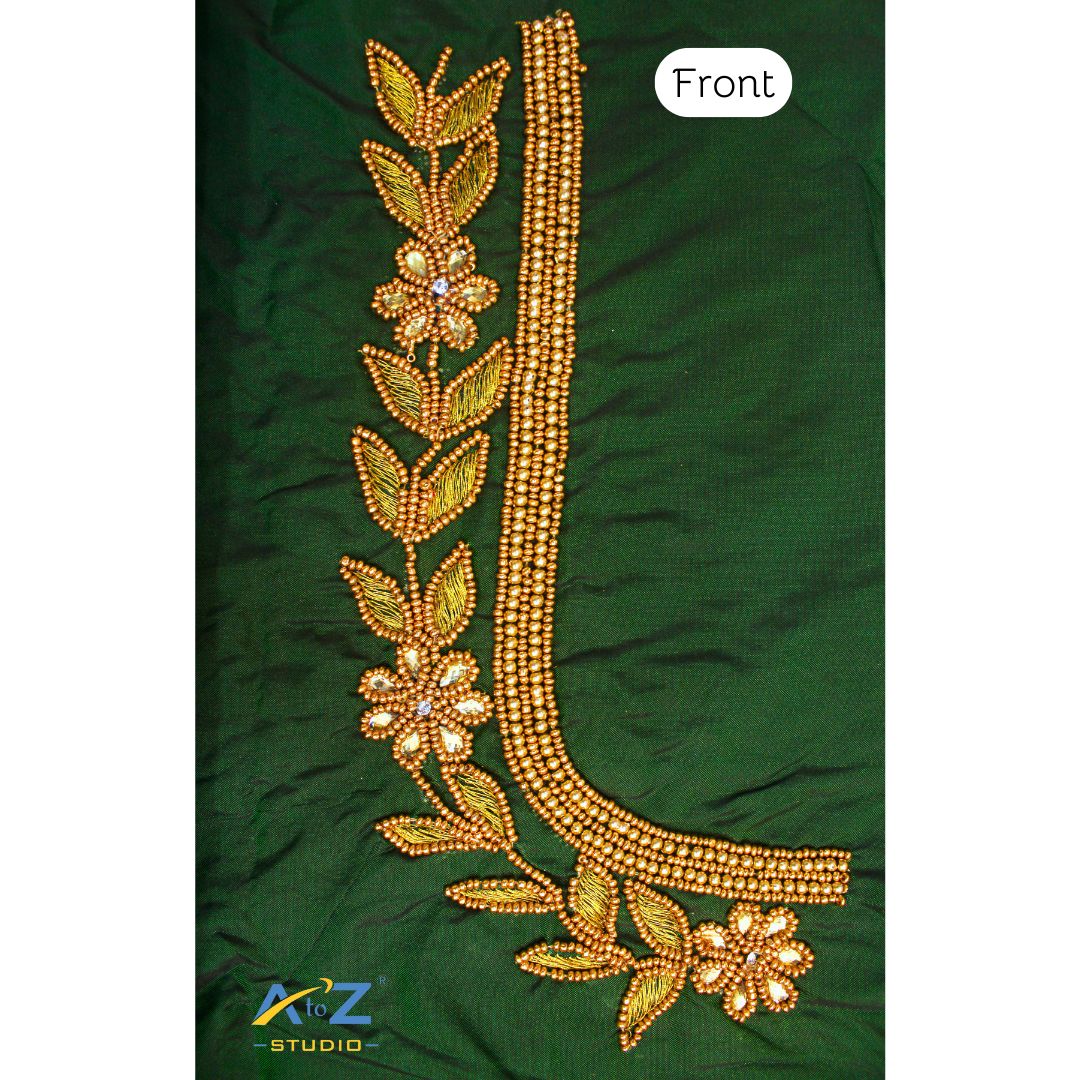 Bottle Green Silk Blouse Piece With Aari Work