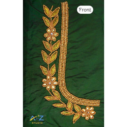 Bottle Green Silk Blouse Piece With Aari Work