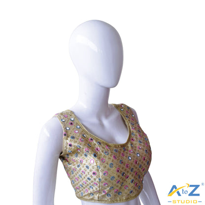 Hand-Embroidered Cream blouse with sequin & Mirror work