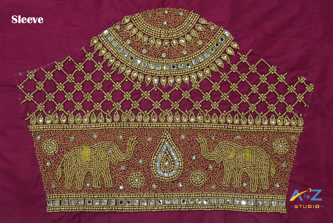 Magenta Silk Blouse Piece With Aari Work
