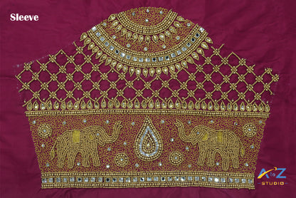 Magenta Silk Blouse Piece With Aari Work
