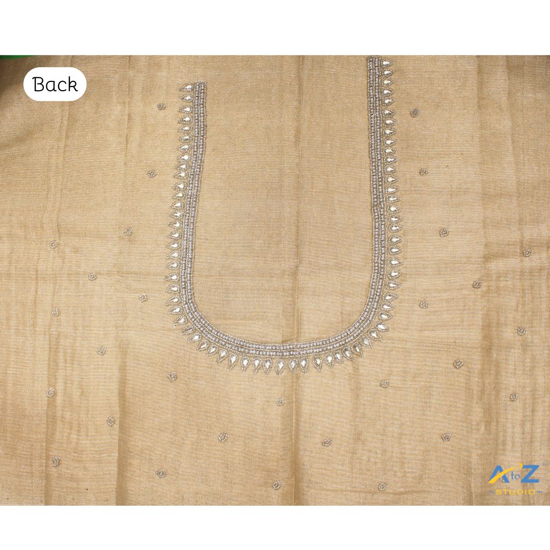 Skin Tissue (Silver Work) Blouse Piece With Aari Work