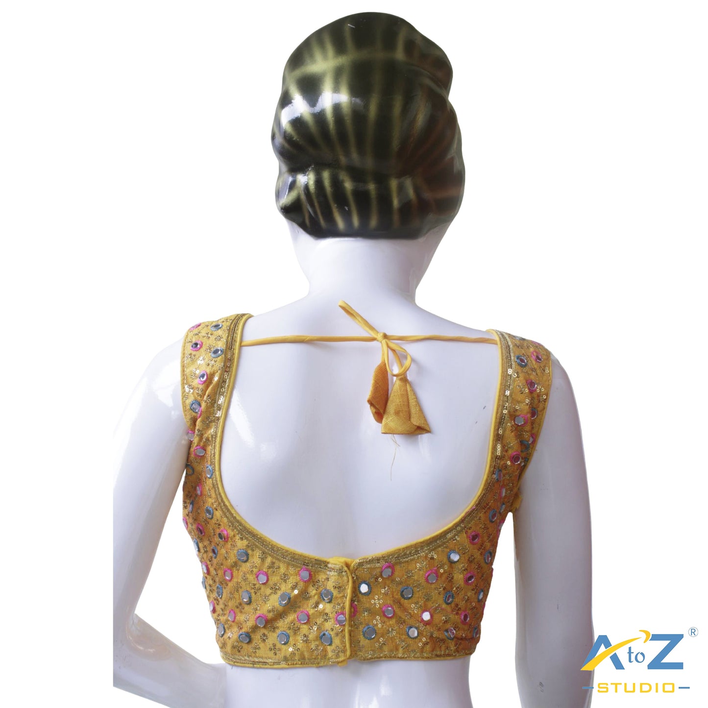 Hand-Embroidered Yellow blouse with sequin & Mirror work