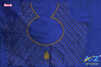 Light Royal Blue Silk Blouse Piece With Thread Work