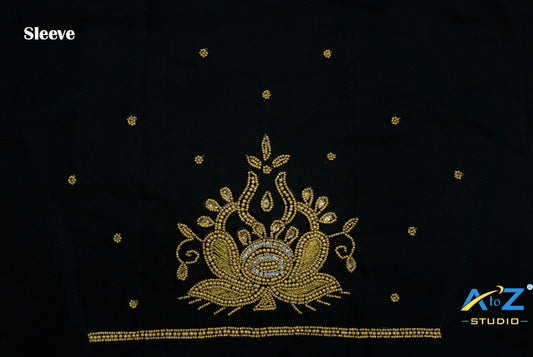 Black Silk Blouse Piece With Aari Work