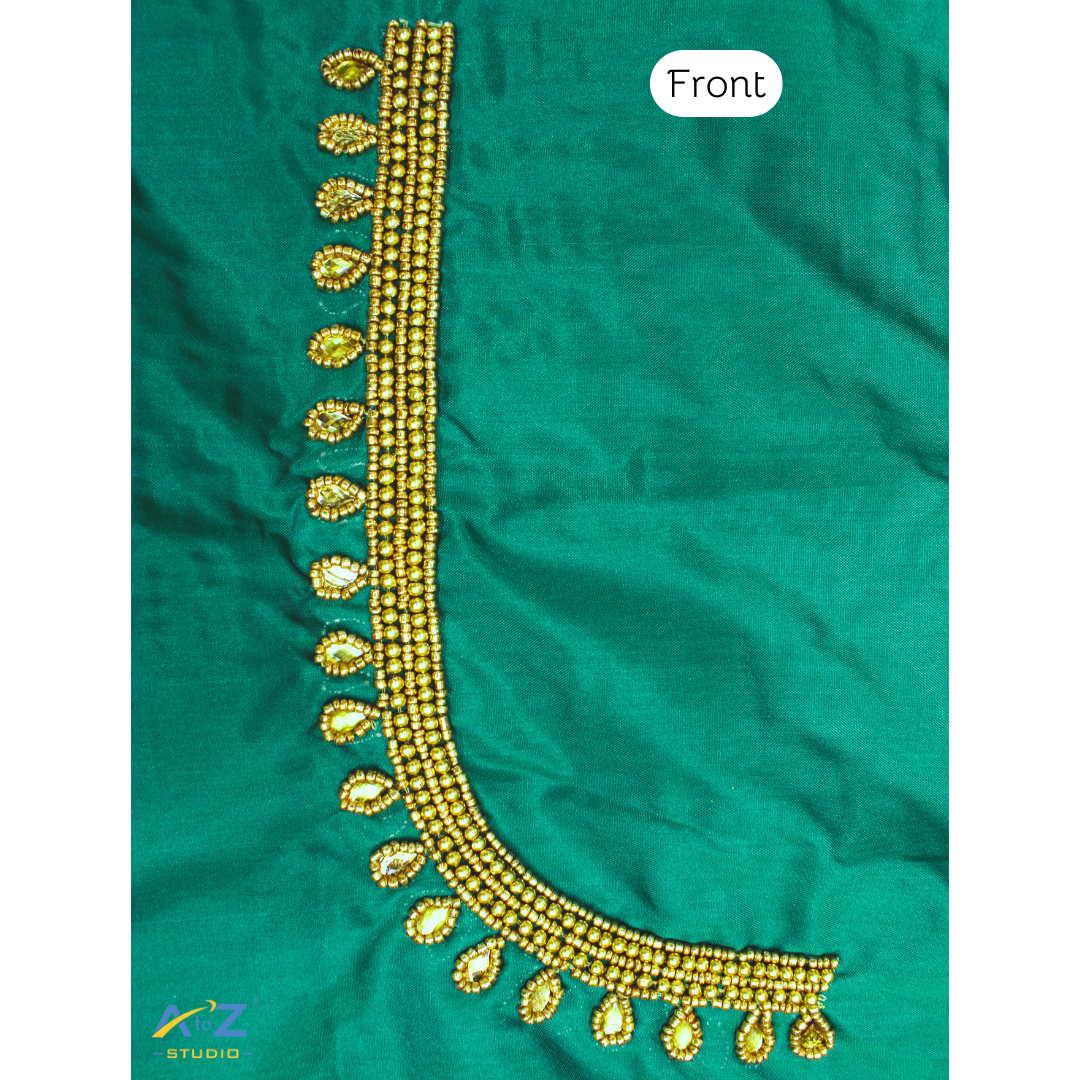 Rama Green Silk Blouse Piece With Aari Work