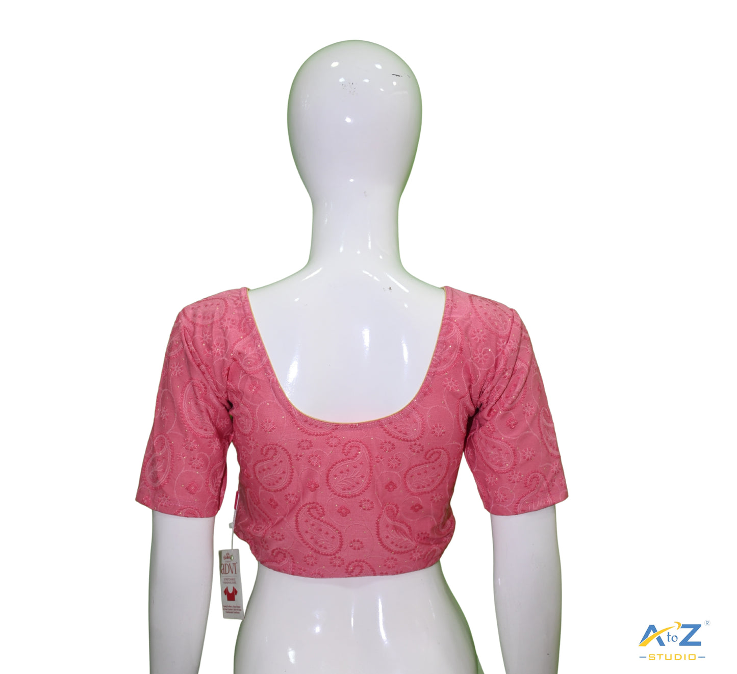 Pink  Synthetic Lycra Chikankari Elbow Sleeve Blouse