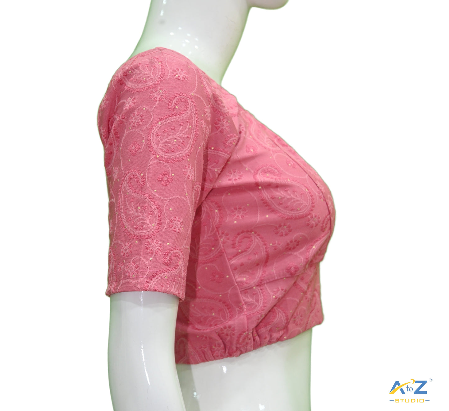 Pink  Synthetic Lycra Chikankari Elbow Sleeve Blouse