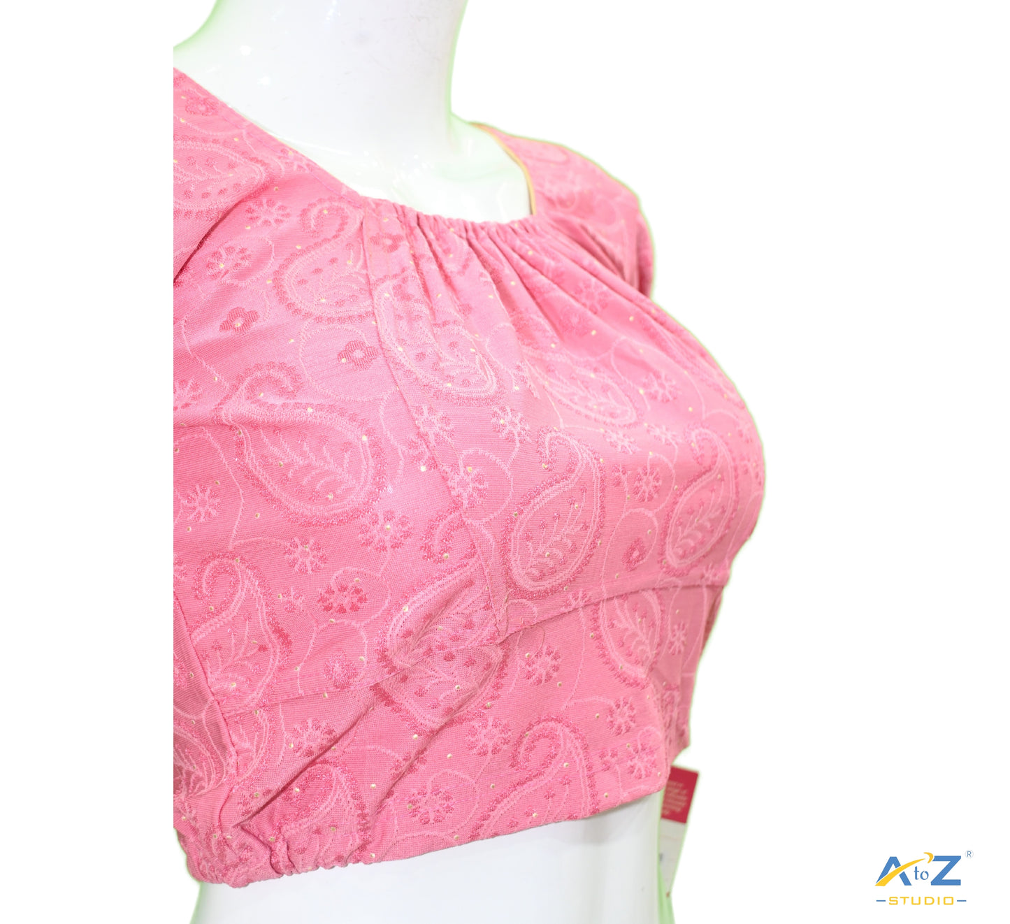 Pink  Synthetic Lycra Chikankari Elbow Sleeve Blouse