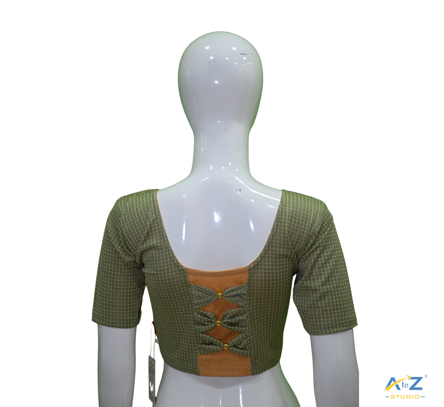 Dusty Olive Cotton Lycra Blouse with Micro Checks