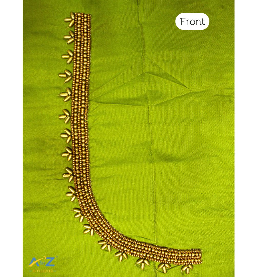 Parrot Green Silk Blouse Piece With Aari Work