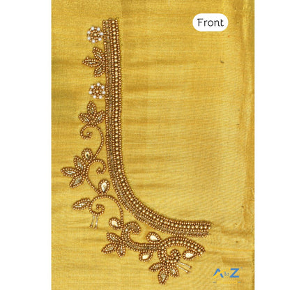 Gold Tissue Blouse Piece With Aari Work