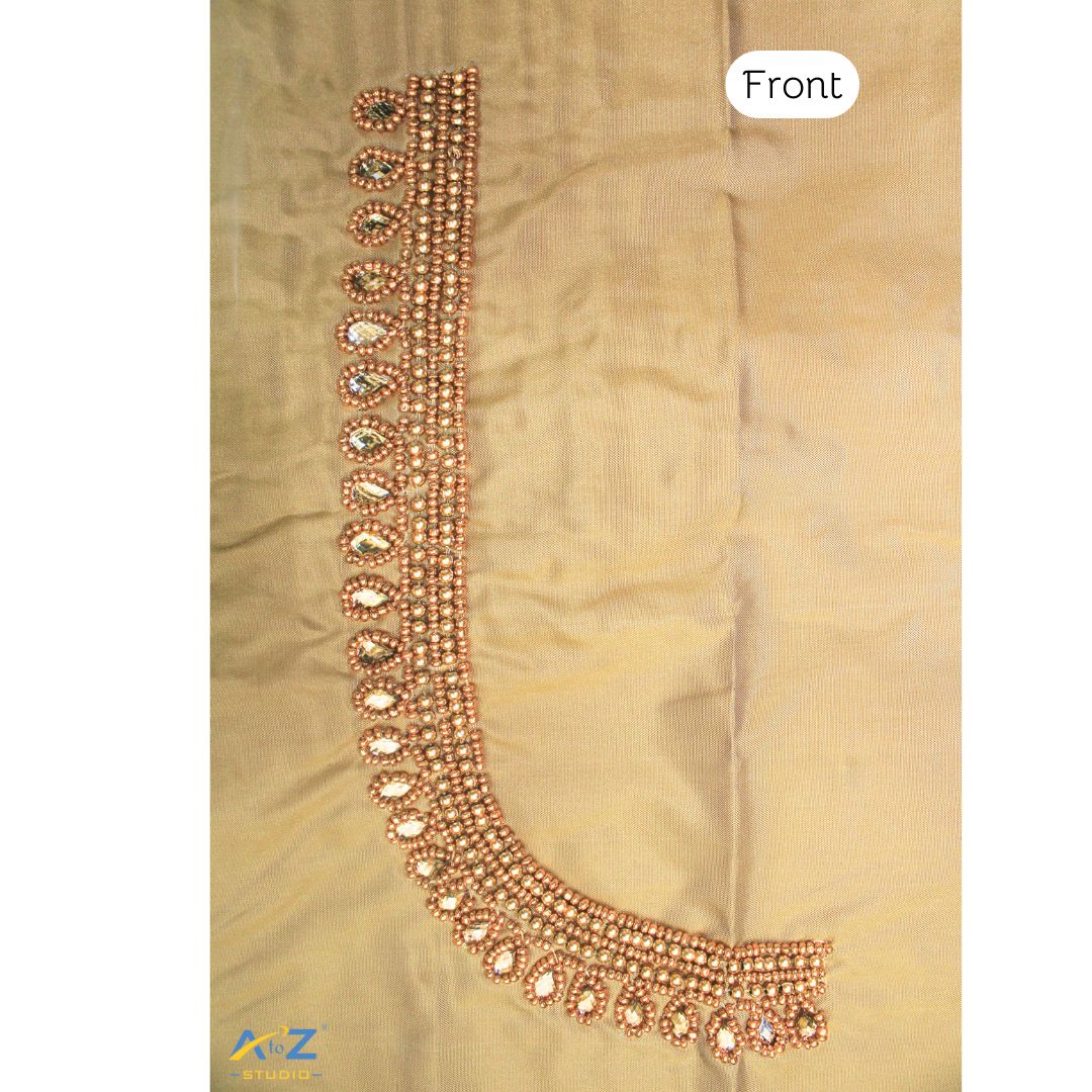 Dark Chiku Silk Blouse Piece With Aari Work