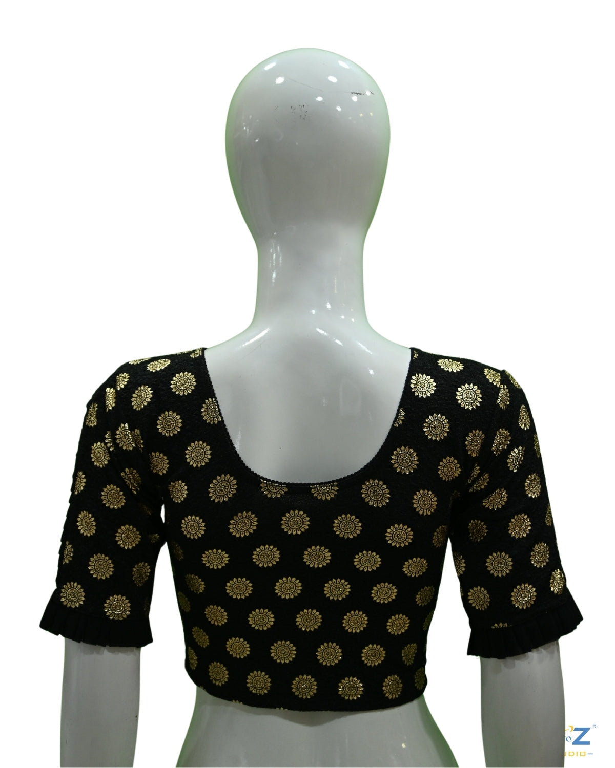 Black  Crush Blouse with Golden Sunflower