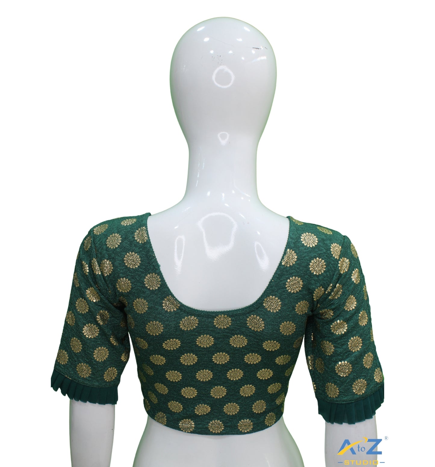 Dark Green Crush Blouse with Golden Sunflower