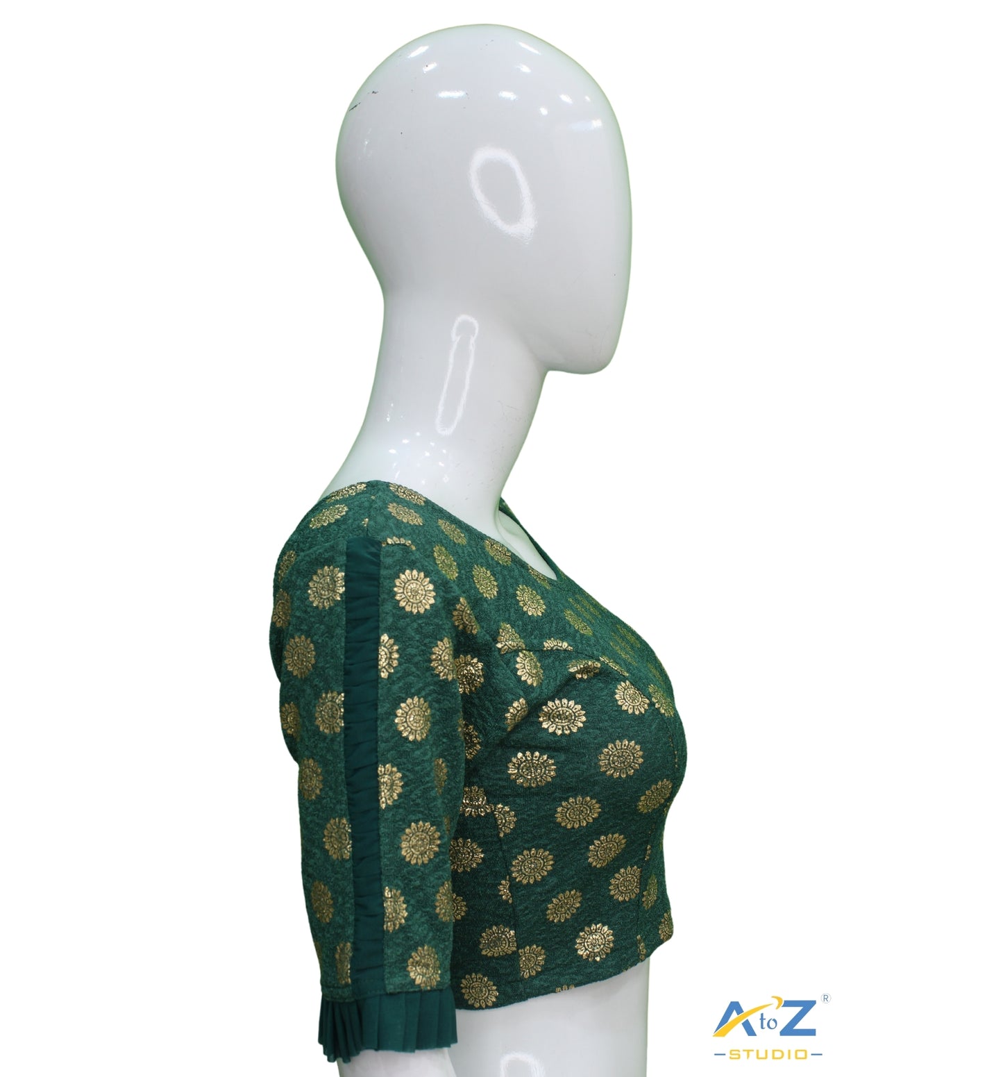 Dark Green Crush Blouse with Golden Sunflower