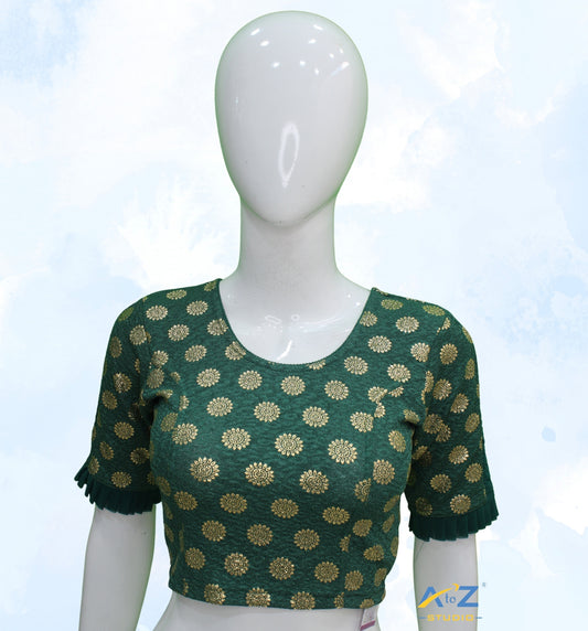 Dark Green Crush Blouse with Golden Sunflower