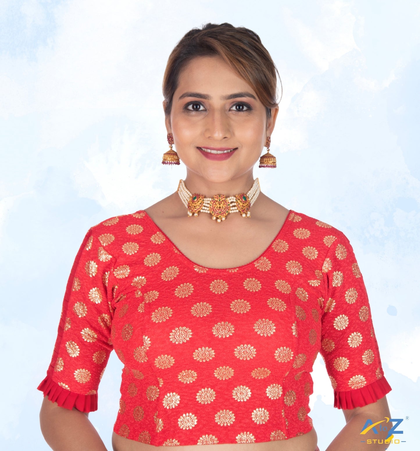 Red Crush Blouse with Golden Sunflower