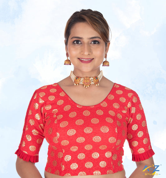Red Crush Blouse with Golden Sunflower