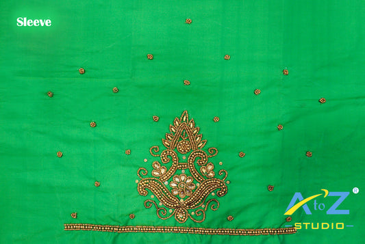 Neon Green Silk Blouse Piece With Aari Work