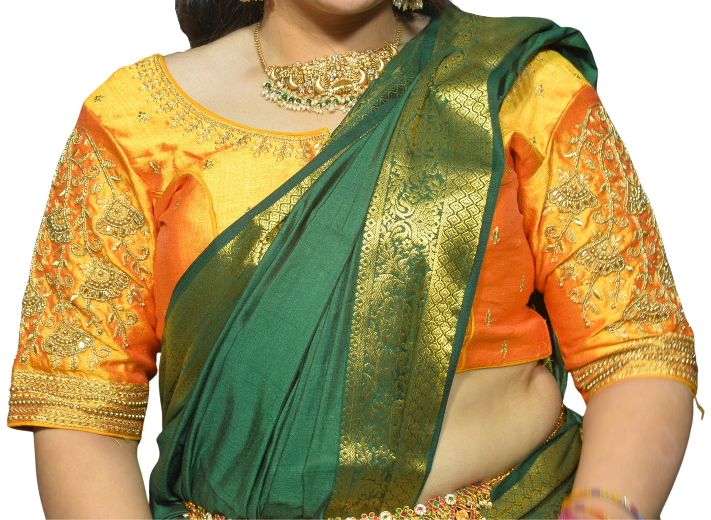 Yellow Blouse with Floral Motifs & Dual Embroidery
