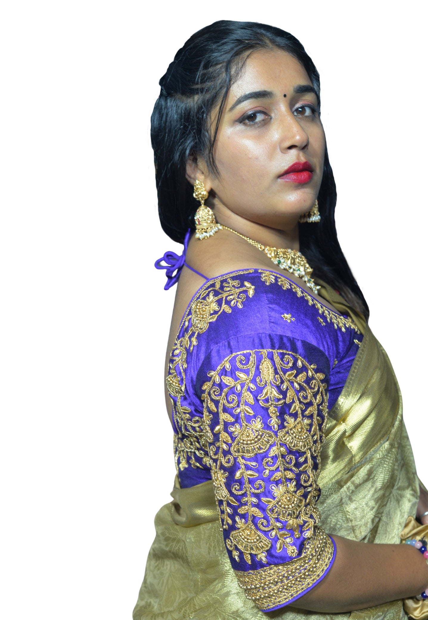 Purple Blouse with Floral Motifs & Dual Embroidery