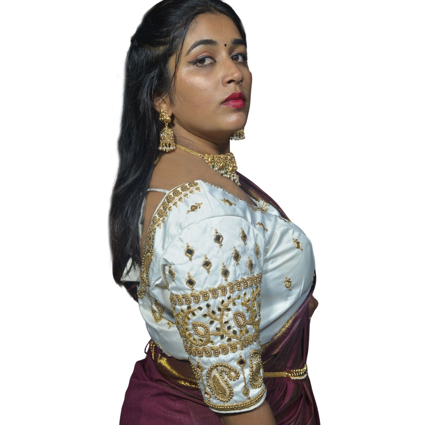 White Blouse with Kite & Mango Motifs, Dual Embroidery
