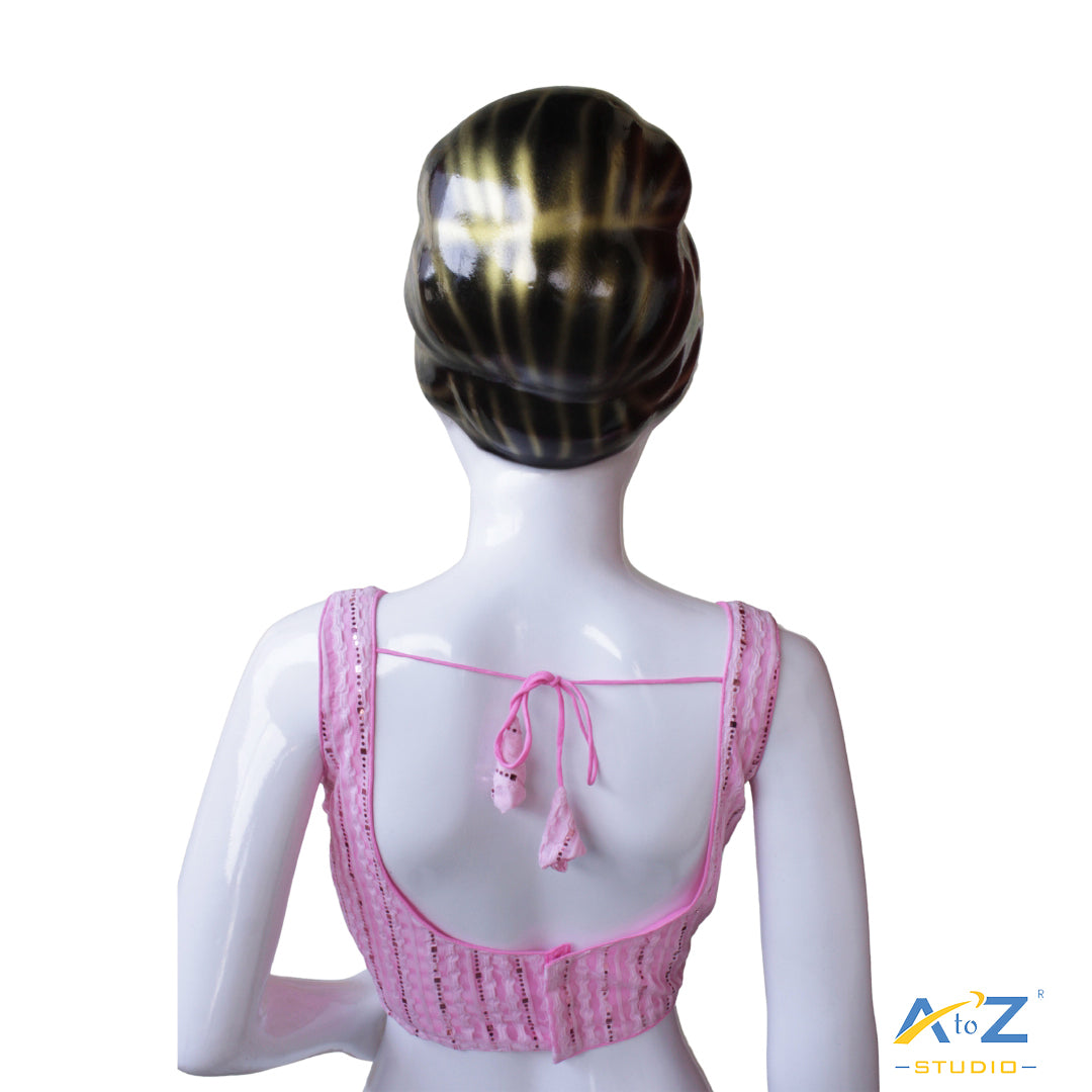 Baby Pink Sequin Striped Sleeveless Blouse