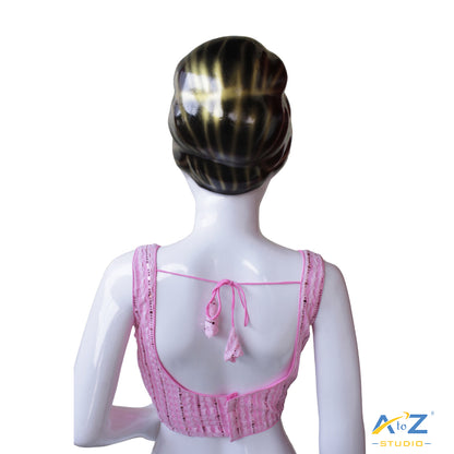 Baby Pink Sequin Striped Sleeveless Blouse