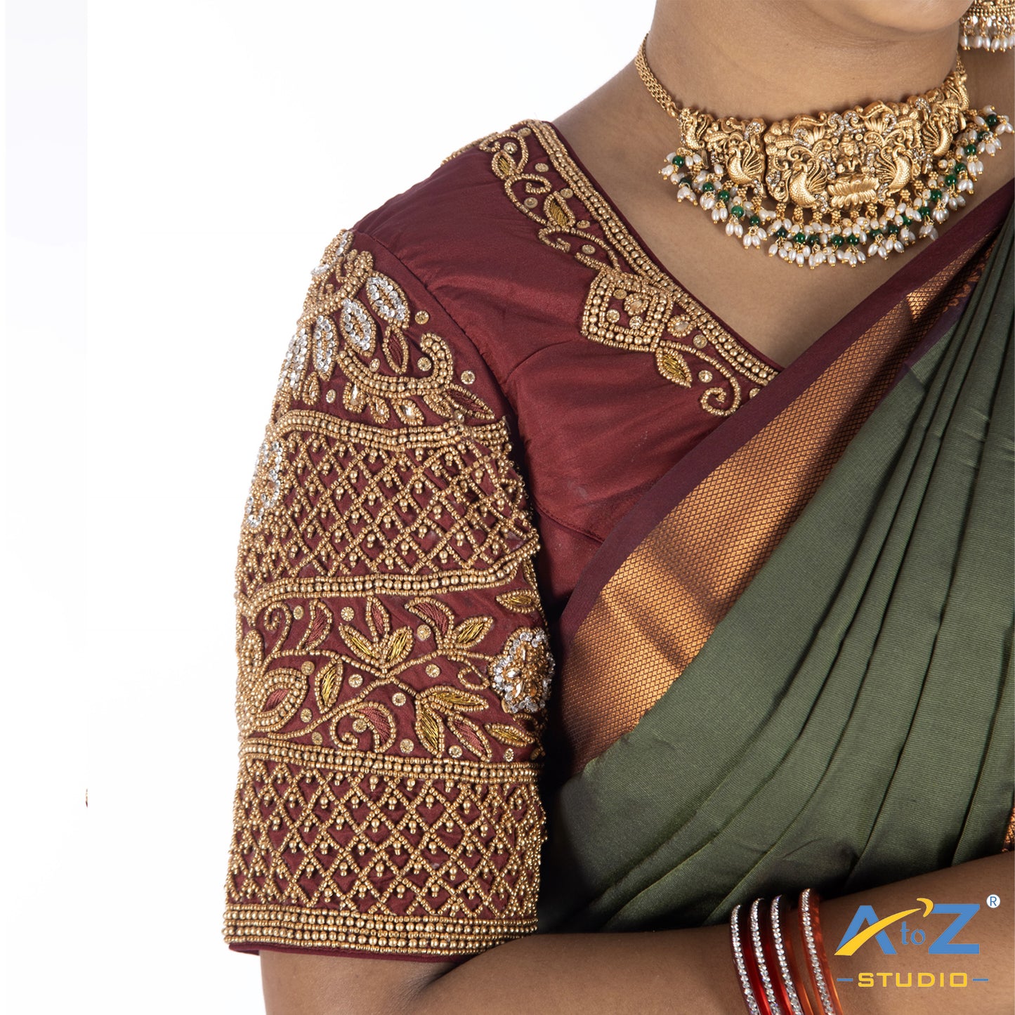 Maroon Silk Cloth Blouse with Rangoli design Design