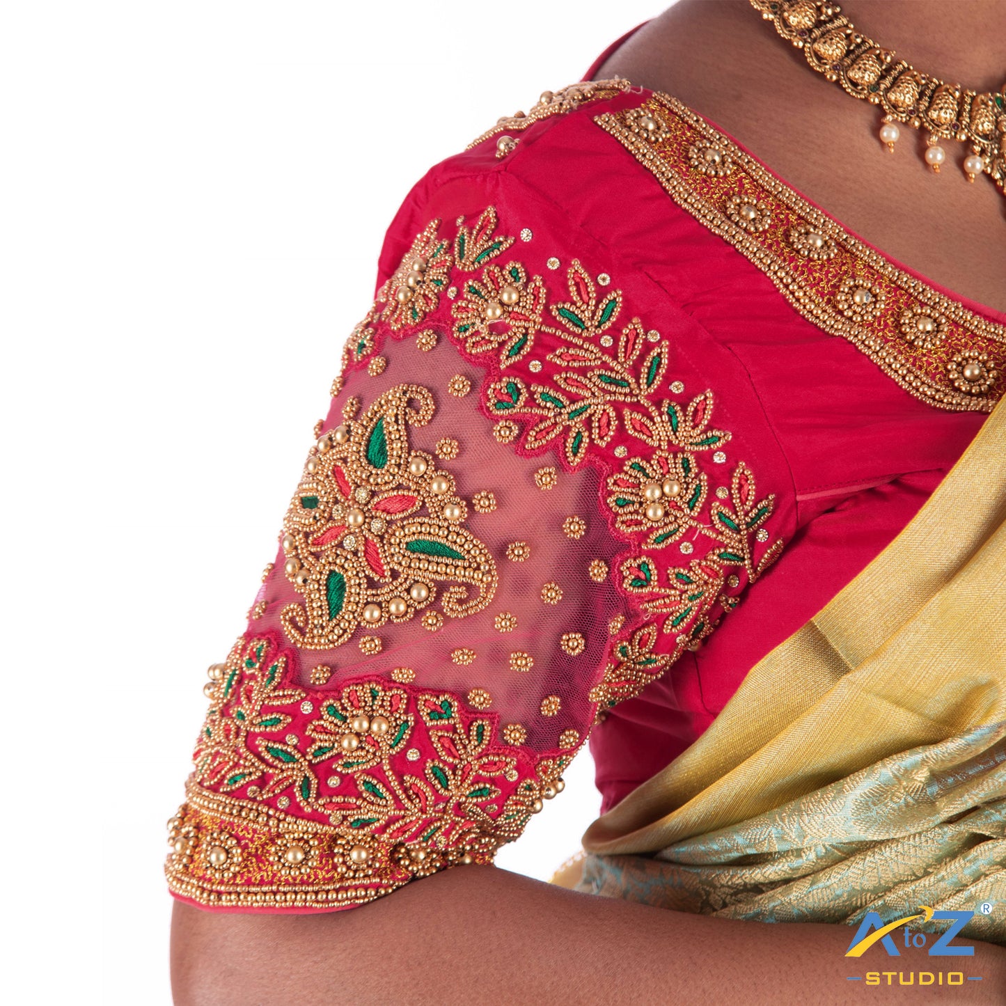 Punch Pink Silk Cloth Blouse with Pendent design Design