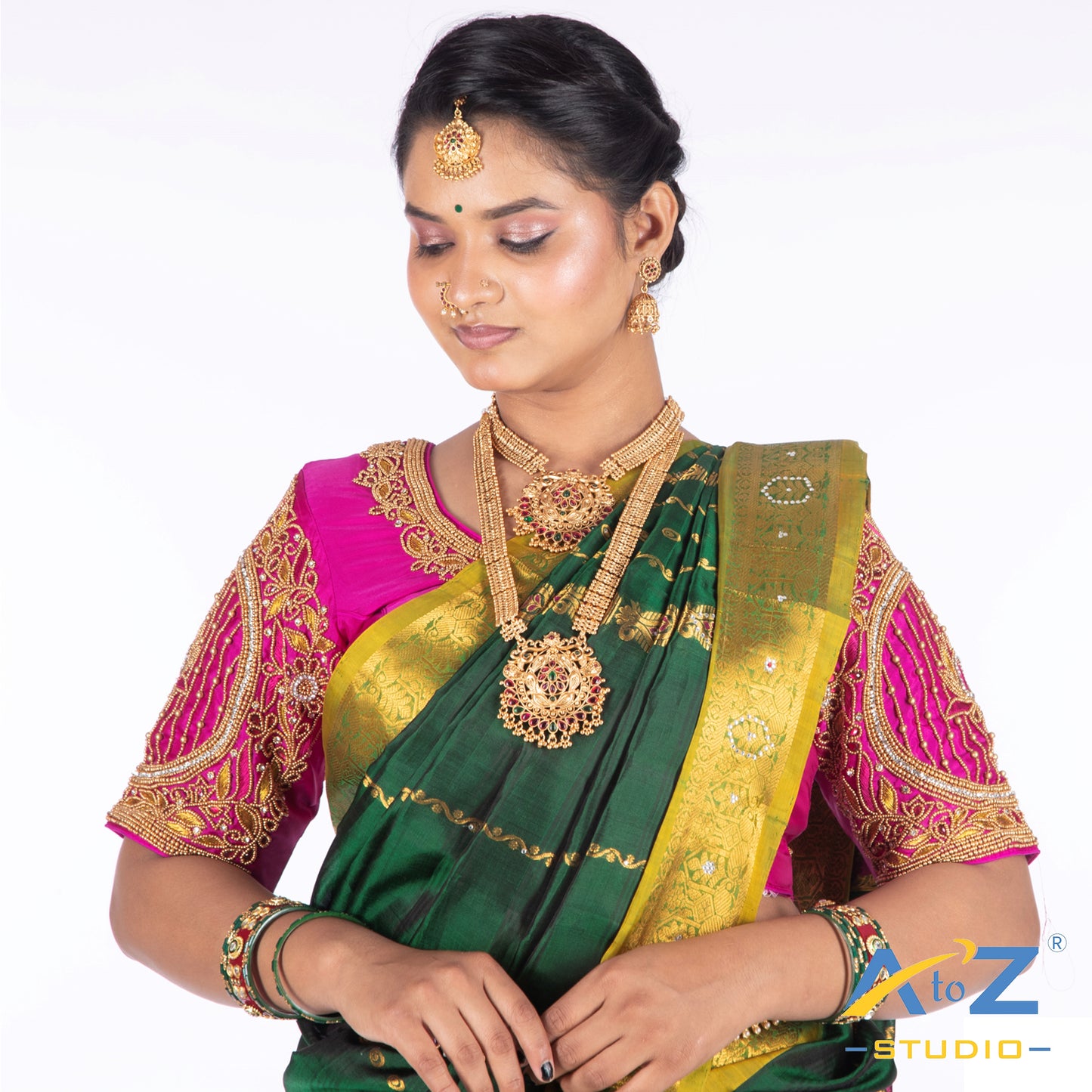 Bright Pink Silk Cloth Blouse with Lotus in circle Design