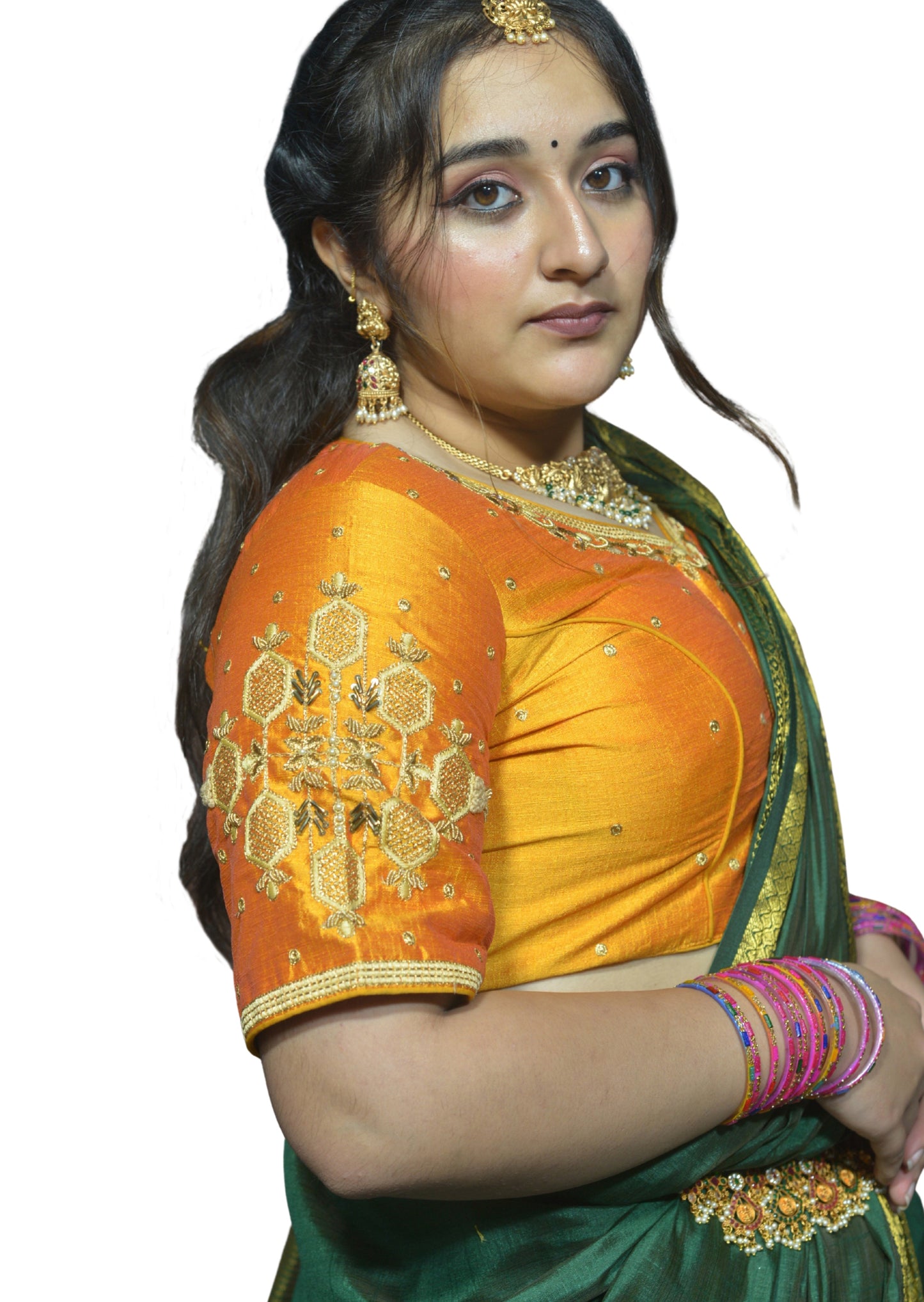 Yellow Blouse with Floral & Geometric Embroidery