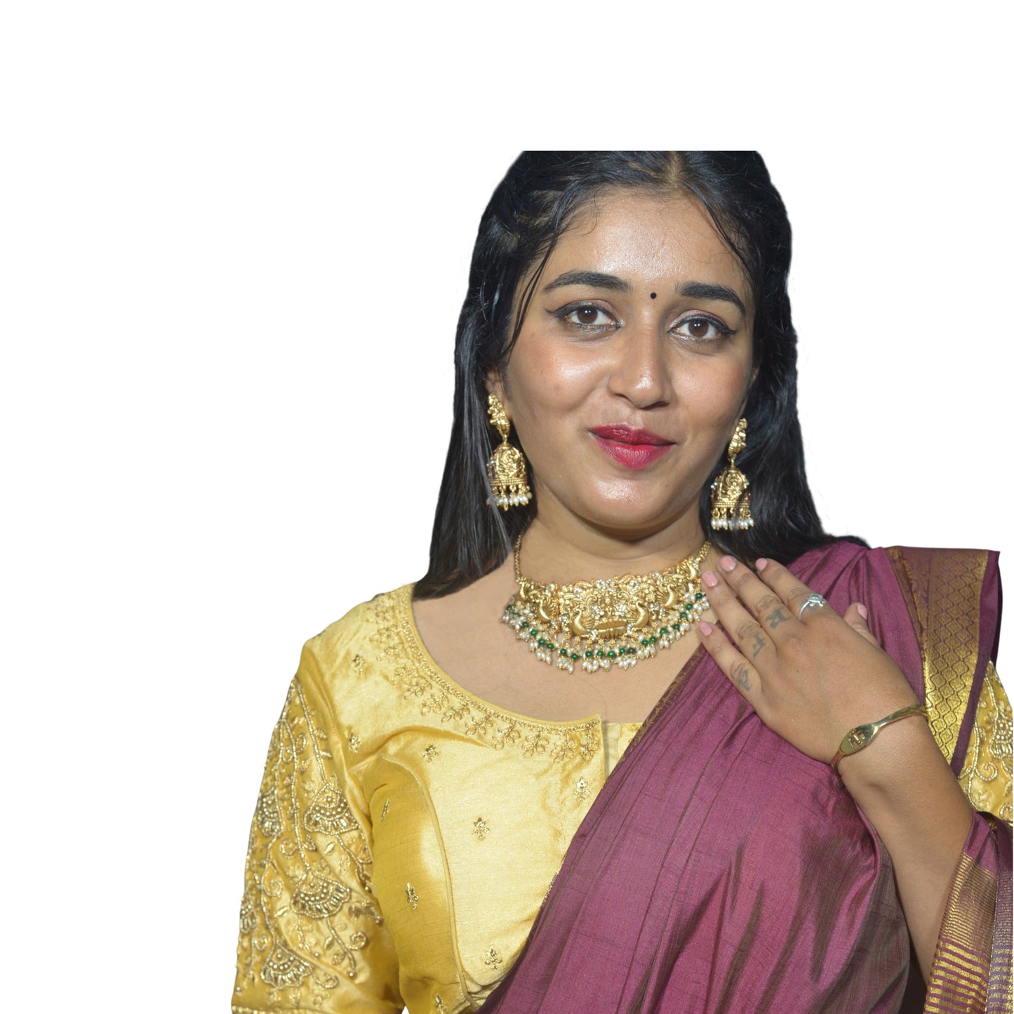Gold Blouse with Floral Motifs & Dual Embroidery