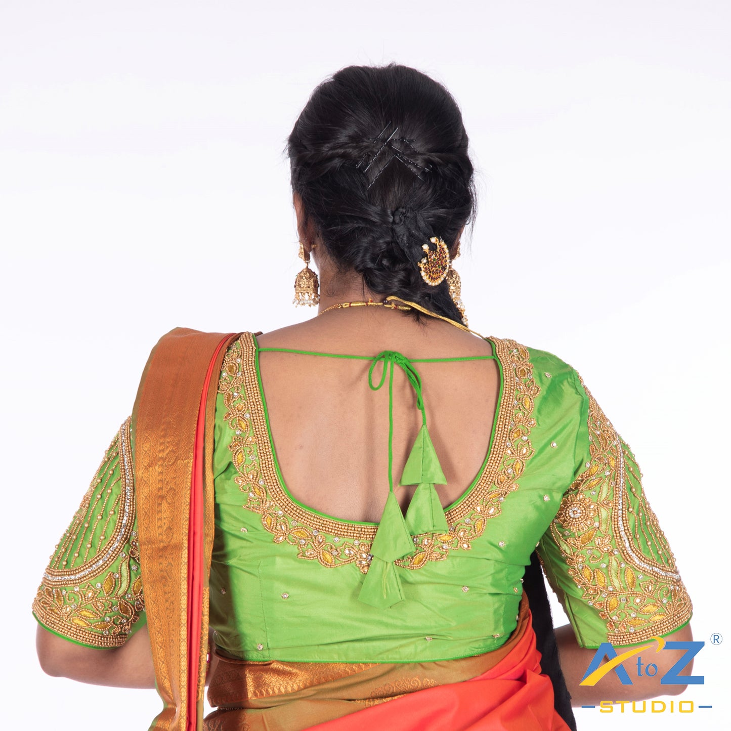Light Green Silk Cloth Blouse with Lotus in circle Design