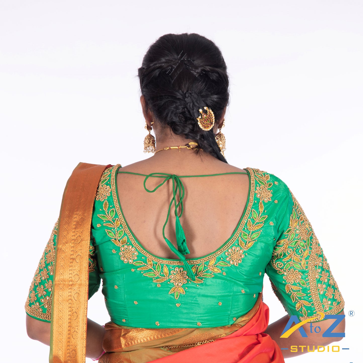 Spring Green Silk Cloth Blouse with Leaf and flower Design