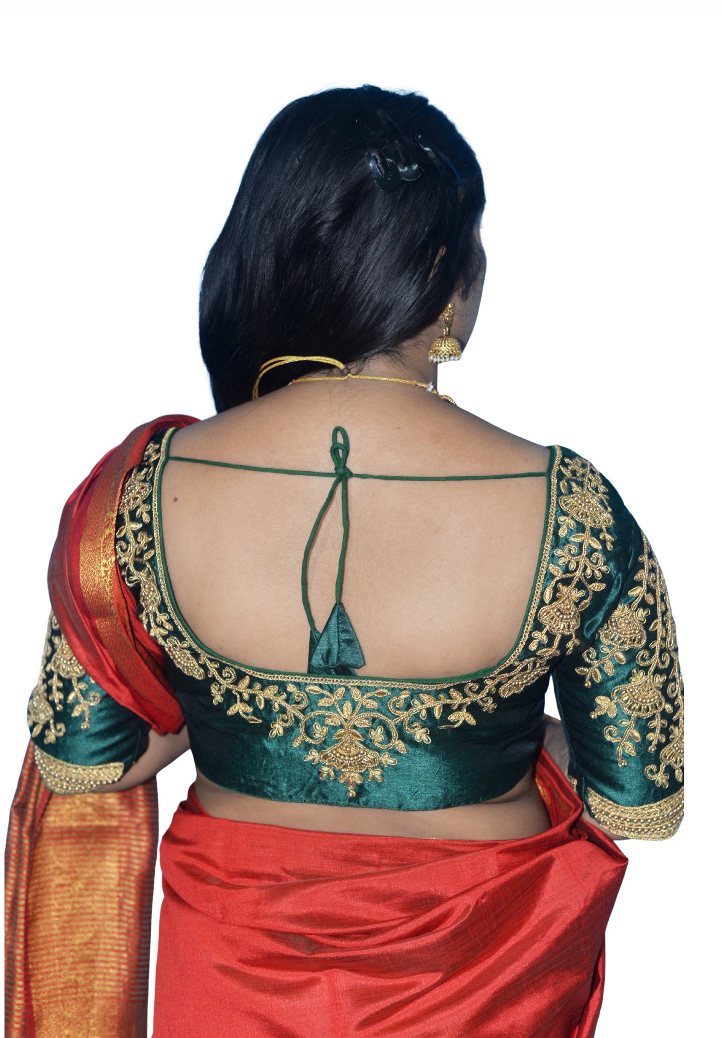 Dark Green Blouse with Floral Motifs & Dual Embroidery