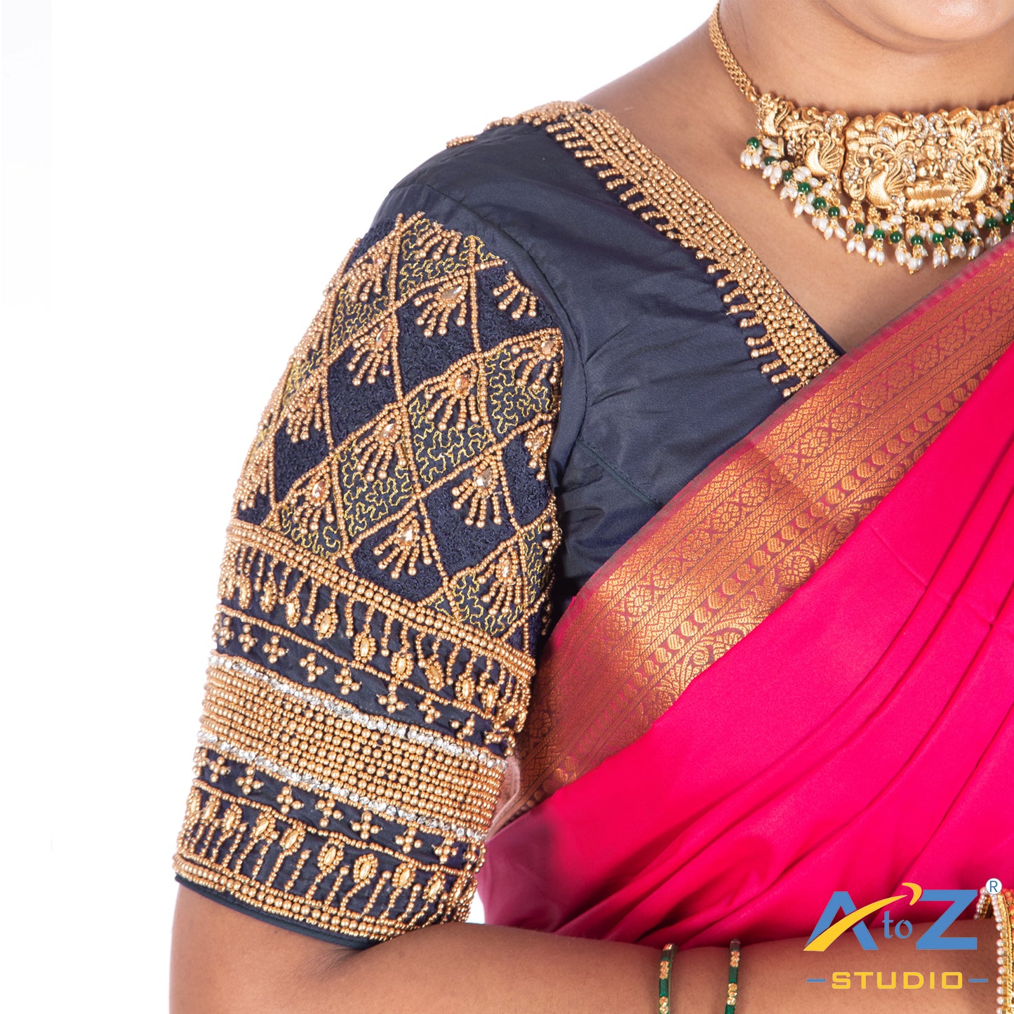 Navy Blue Silk Cloth Blouse with Kite Design