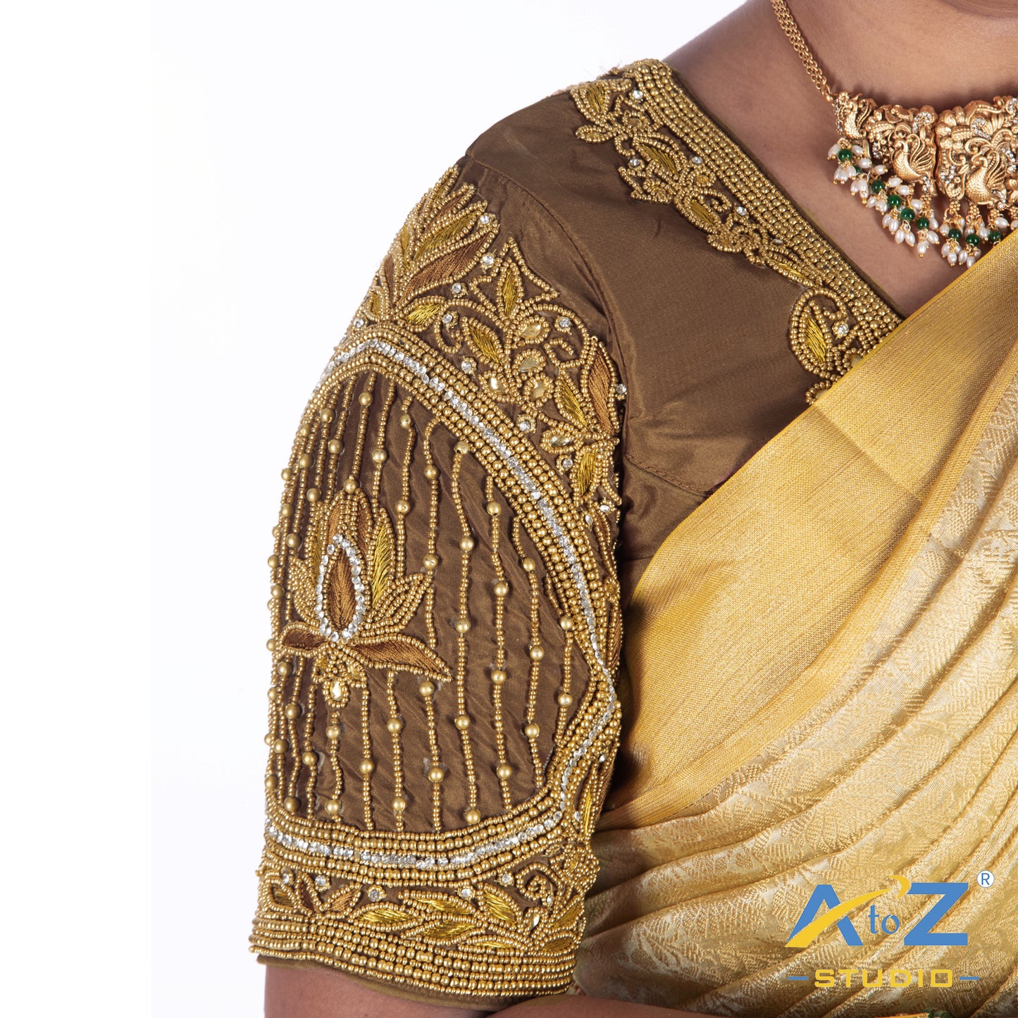 Coffee Silk Cloth Blouse with Lotus in circle Design