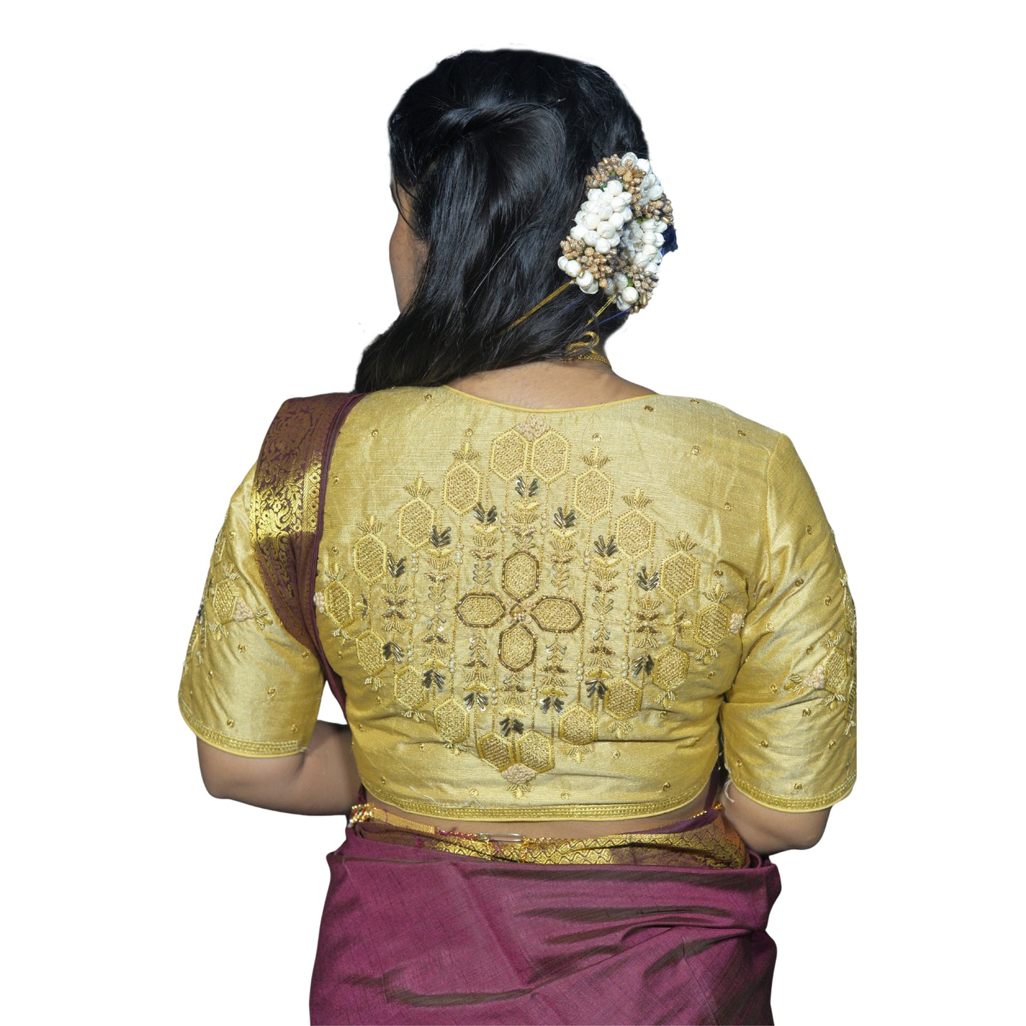 Gold Blouse with Floral & Geometric Embroidery