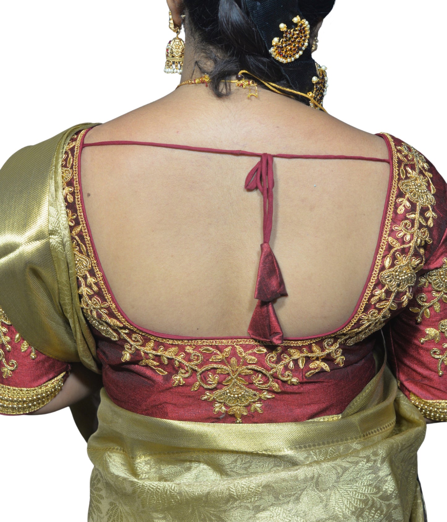 Maroon Blouse with Floral Motifs & Dual Embroidery