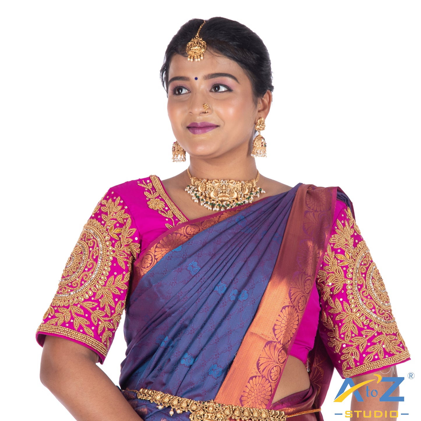 Fuchsia Silk  Blouse with Circle and kundan work Design