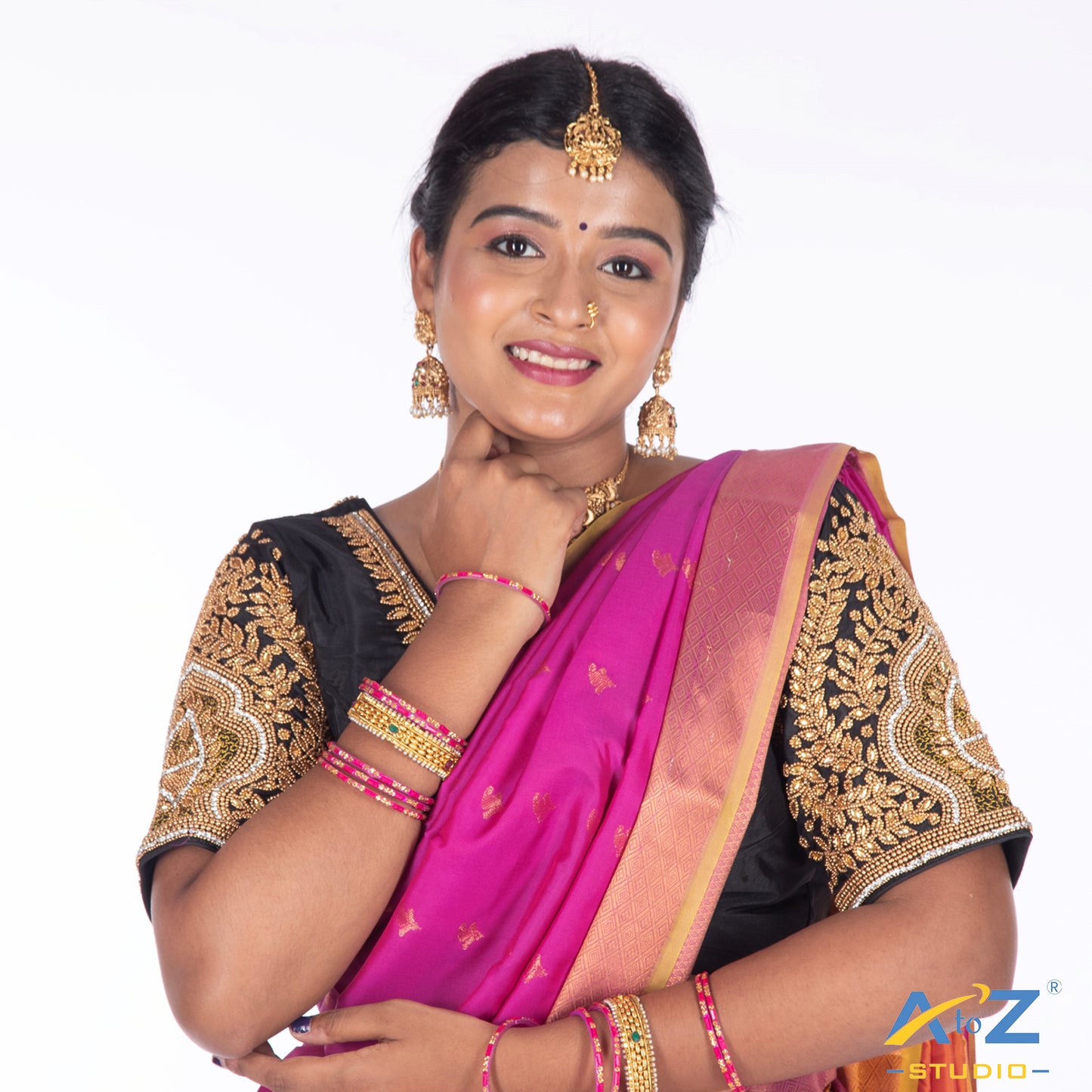 Black Silk Cloth Blouse with Small leaf and chain work Design